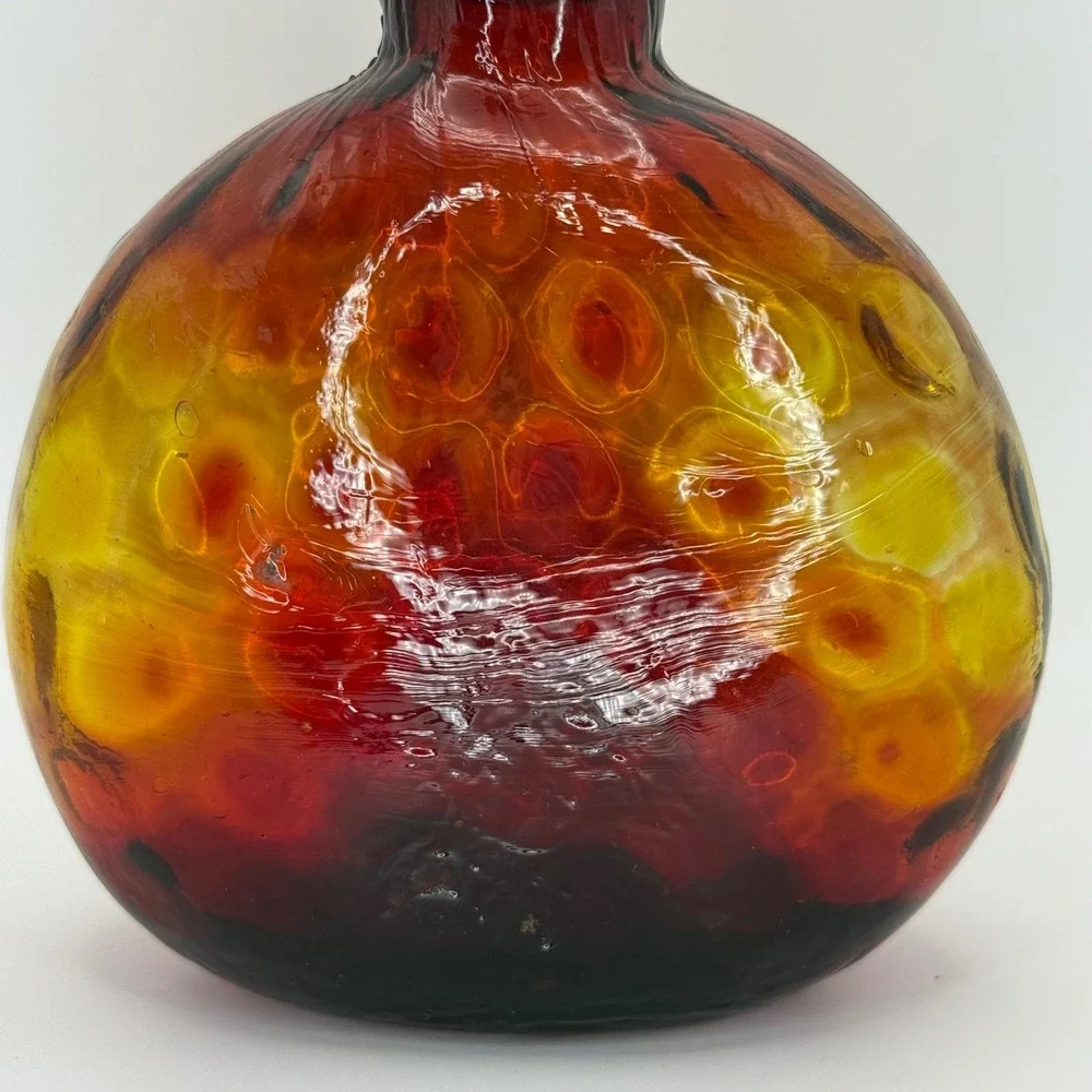 Vintage Amberina Glass Decanter Bottle Stopper Art‎ Glass Handblown Rustic Optic